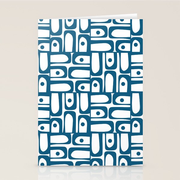 Mid Century Modern Piquet Abstract Multi Geometric Pattern in Blue and White Stationery Card Gallery Image 1