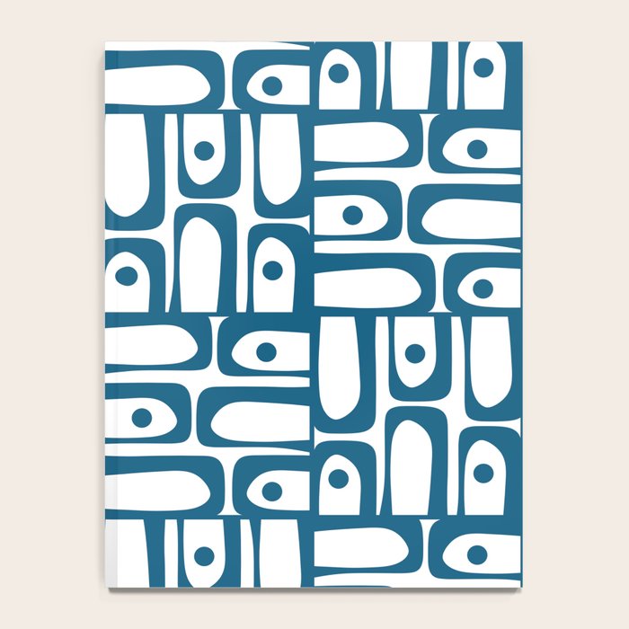 Mid Century Modern Piquet Abstract Multi Geometric Pattern in Blue and White Notebook Gallery Image 4