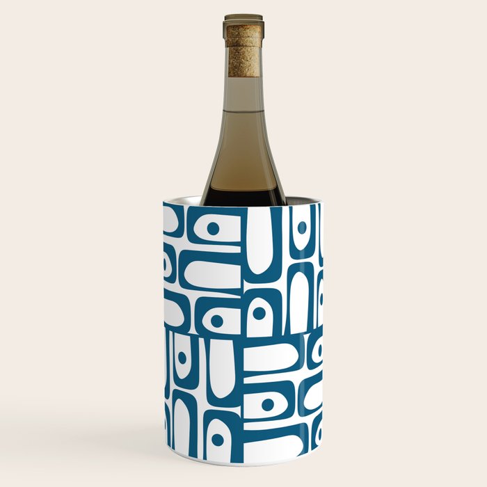 Mid Century Modern Piquet Abstract Multi Geometric Pattern in Blue and White Wine Chiller Gallery Image 1