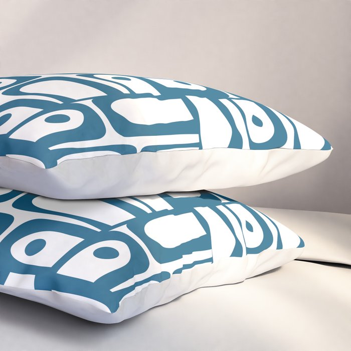 Mid Century Modern Piquet Abstract Multi Geometric Pattern in Blue and White Pillow Sham Gallery Image 3