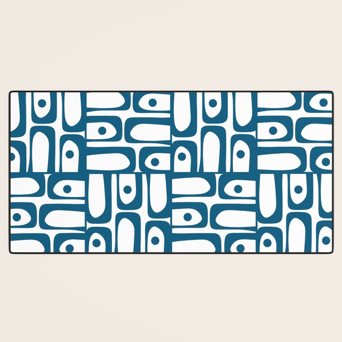 Mid Century Modern Piquet Abstract Multi Geometric Pattern in Blue and White Desk Mat Gallery Image 3