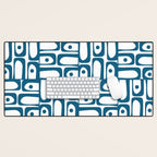 Mid Century Modern Piquet Abstract Multi Geometric Pattern in Blue and White Desk Mat Gallery Image 1