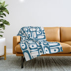 Mid Century Modern Piquet Abstract Multi Geometric Pattern in Blue and White Throw Blanket Gallery Image 1