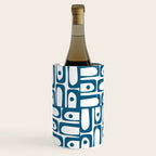 Mid Century Modern Piquet Abstract Multi Geometric Pattern in Blue and White Wine Chiller Gallery Image 2