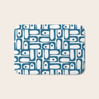 Mid Century Modern Piquet Abstract Multi Geometric Pattern in Blue and White Bath Mat Gallery Image 1