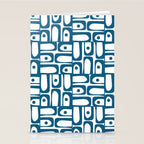 Mid Century Modern Piquet Abstract Multi Geometric Pattern in Blue and White Stationery Card Gallery Image 2