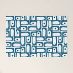 Mid Century Modern Piquet Abstract Multi Geometric Pattern in Blue and White Welcome Mat Gallery Image 1
