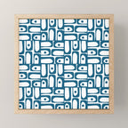Mid Century Modern Piquet Abstract Multi Geometric Pattern in Blue and White Mini Art Print Gallery Image 1