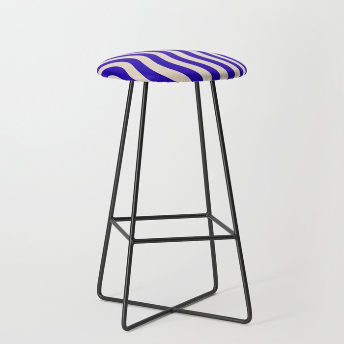 Wobbly Pop Stripes Pattern in Cobalt Blue and Beige Stool Gallery Image 1