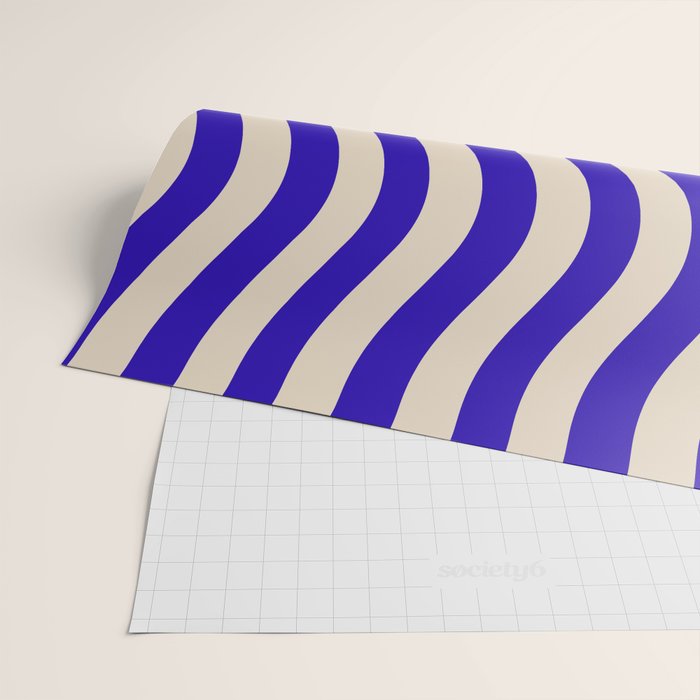 Wobbly Pop Stripes Pattern in Cobalt Blue and Beige Wrapping Paper Gallery Image 2