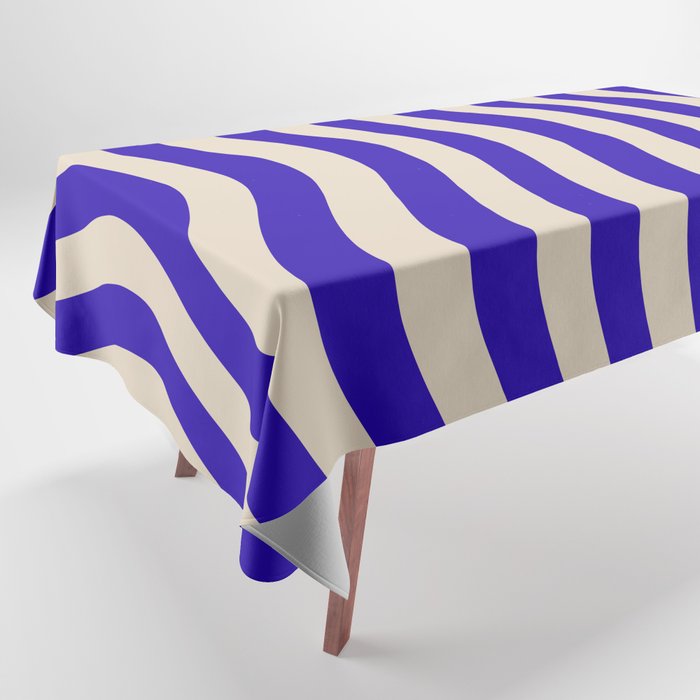 Wobbly Pop Stripes Pattern in Cobalt Blue and Beige Tablecloth Gallery Image 1