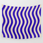 Wobbly Pop Stripes Pattern in Cobalt Blue and Beige Wall Tapestry Gallery Image 4