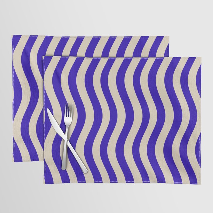 Wobbly Pop Stripes Pattern in Cobalt Blue and Beige Placemat Gallery Image 1