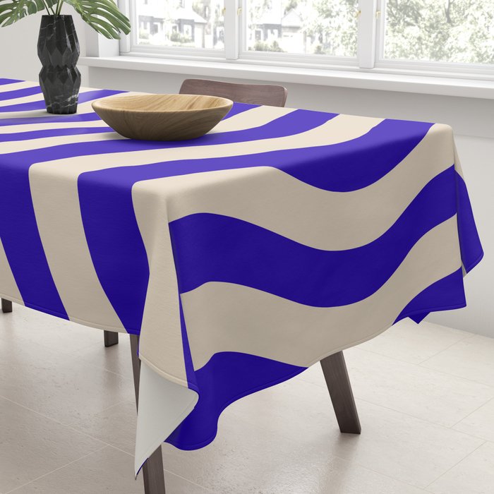 Wobbly Pop Stripes Pattern in Cobalt Blue and Beige Tablecloth Gallery Image 3