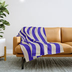 Wobbly Pop Stripes Pattern in Cobalt Blue and Beige Throw Blanket Gallery Image 1