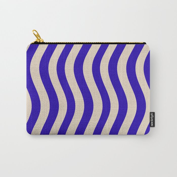 Wobbly Pop Stripes Pattern in Cobalt Blue and Beige Carry All Pouch Gallery Image 1
