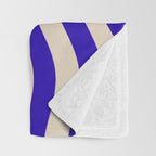 Wobbly Pop Stripes Pattern in Cobalt Blue and Beige Throw Blanket Gallery Image 3