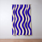 Wobbly Pop Stripes Pattern in Cobalt Blue and Beige Window Curtain Gallery Image 3
