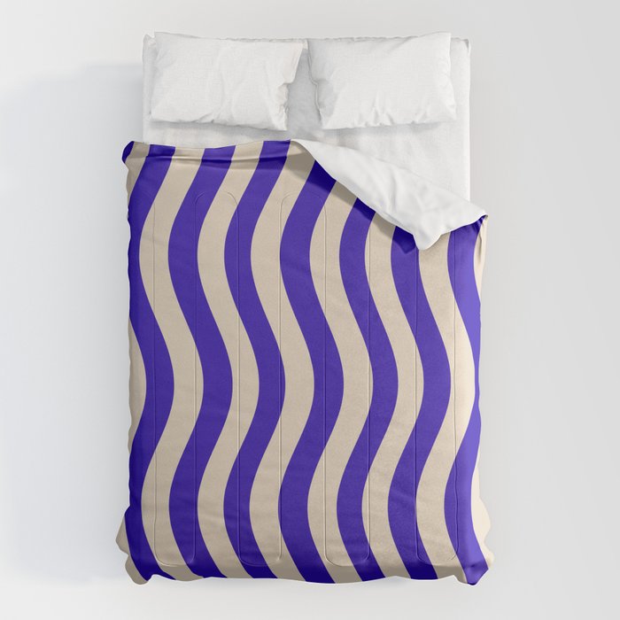 Wobbly Pop Stripes Pattern in Cobalt Blue and Beige Comforter Gallery Image 6