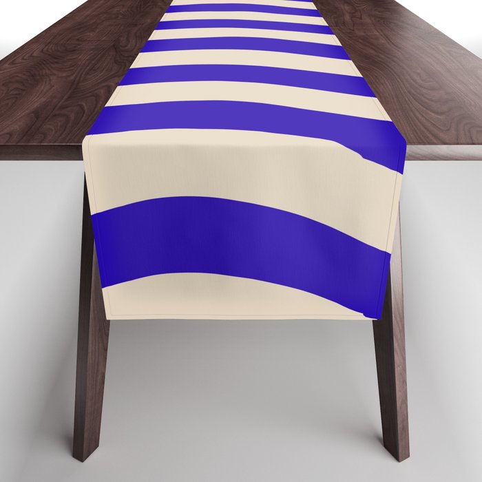 Wobbly Pop Stripes Pattern in Cobalt Blue and Beige Table Runner Gallery Image 1