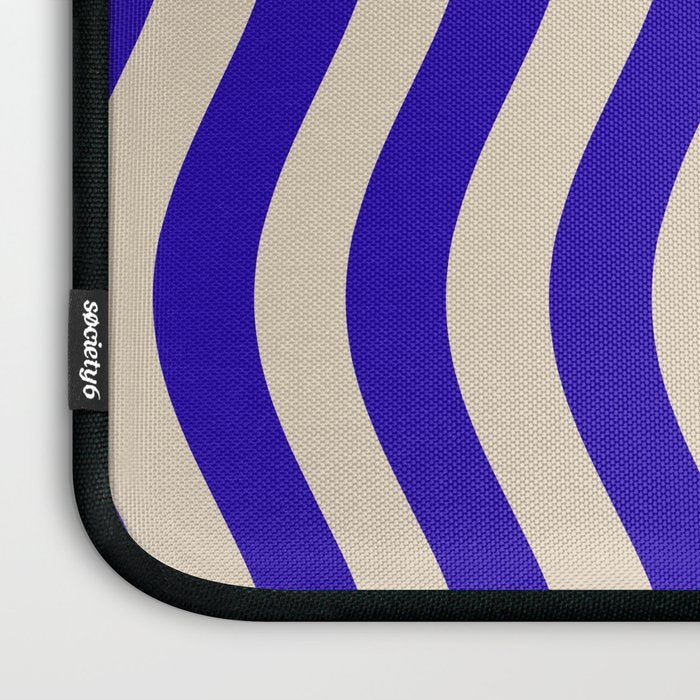 Wobbly Pop Stripes Pattern in Cobalt Blue and Beige Laptop Sleeve Gallery Image 3