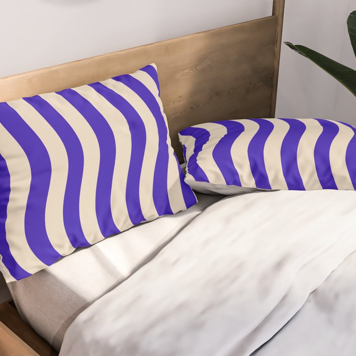 Wobbly Pop Stripes Pattern in Cobalt Blue and Beige Pillow Sham Gallery Image 2