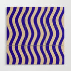 Wobbly Pop Stripes Pattern in Cobalt Blue and Beige Wood Wall Art Gallery Image 1