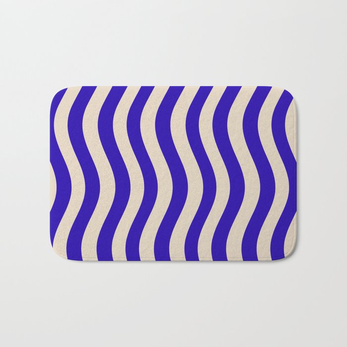 Wobbly Pop Stripes Pattern in Cobalt Blue and Beige Bath Mat Gallery Image 1