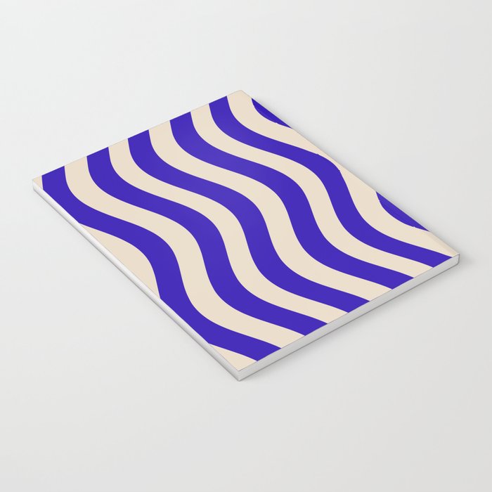 Wobbly Pop Stripes Pattern in Cobalt Blue and Beige Notebook Gallery Image 3