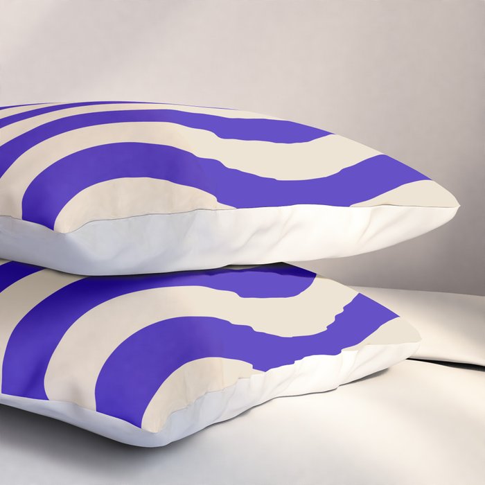 Wobbly Pop Stripes Pattern in Cobalt Blue and Beige Pillow Sham Gallery Image 3