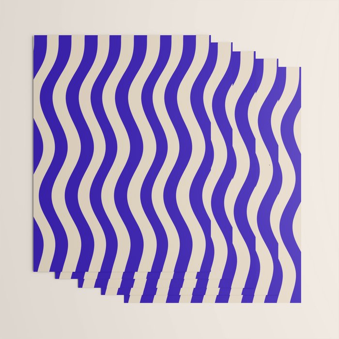 Wobbly Pop Stripes Pattern in Cobalt Blue and Beige Wrapping Paper Gallery Image 3