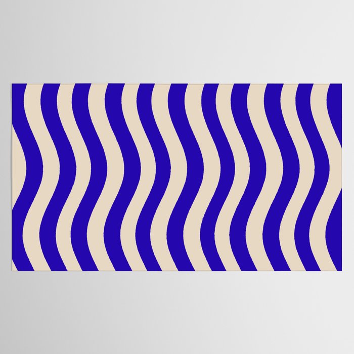 Wobbly Pop Stripes Pattern in Cobalt Blue and Beige Tablecloth Gallery Image 2