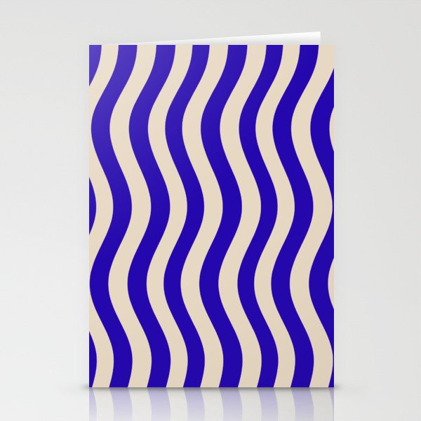 Wobbly Pop Stripes Pattern in Cobalt Blue and Beige Stationery Card Gallery Image 2