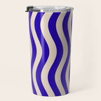 Wobbly Pop Stripes Pattern in Cobalt Blue and Beige Travel Mug Gallery Image 3