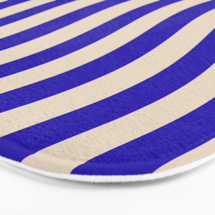 Wobbly Pop Stripes Pattern in Cobalt Blue and Beige Bath Mat Gallery Image 3