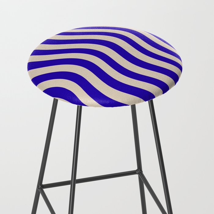 Wobbly Pop Stripes Pattern in Cobalt Blue and Beige Stool Gallery Image 2