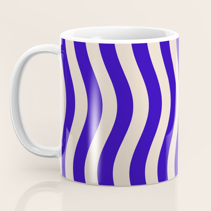 Wobbly Pop Stripes Pattern in Cobalt Blue and Beige Coffee Mug Gallery Image 3