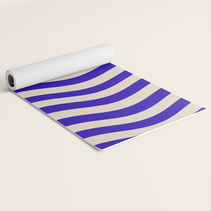 Wobbly Pop Stripes Pattern in Cobalt Blue and Beige Yoga Mat Gallery Image 2