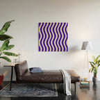 Wobbly Pop Stripes Pattern in Cobalt Blue and Beige Wood Wall Art Gallery Image 2