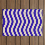 Wobbly Pop Stripes Pattern in Cobalt Blue and Beige Outdoor Rug Gallery Image 1