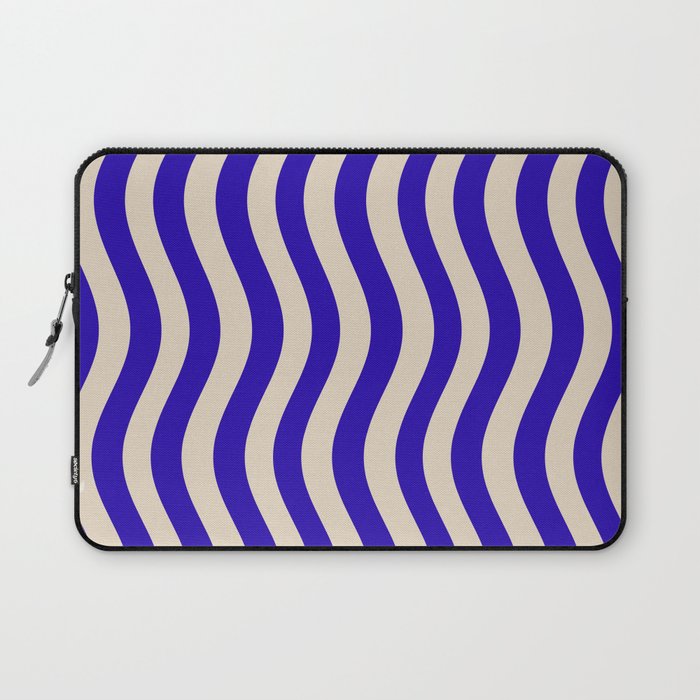 Wobbly Pop Stripes Pattern in Cobalt Blue and Beige Laptop Sleeve Gallery Image 1