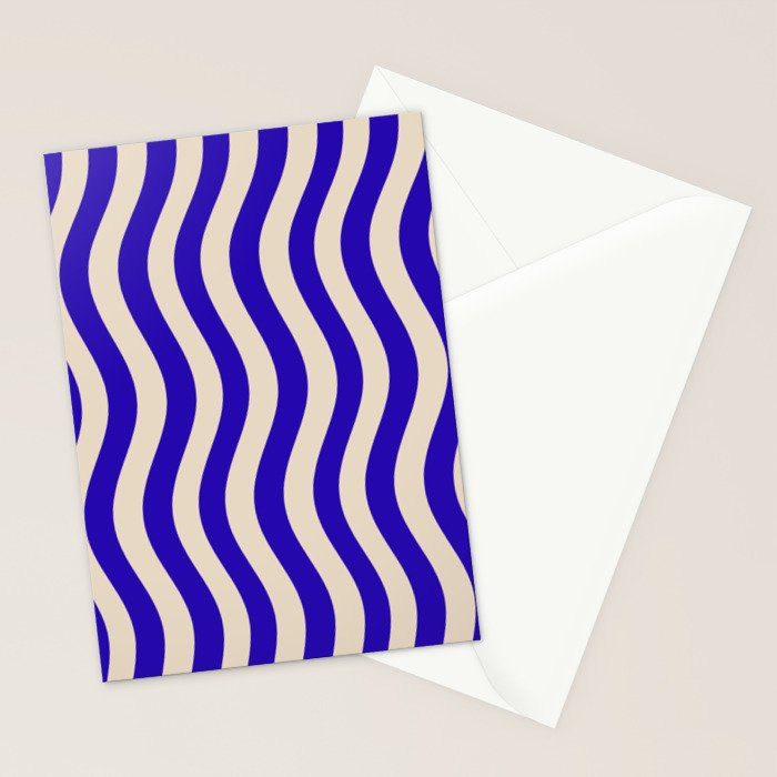 Wobbly Pop Stripes Pattern in Cobalt Blue and Beige Stationery Card Gallery Image 2