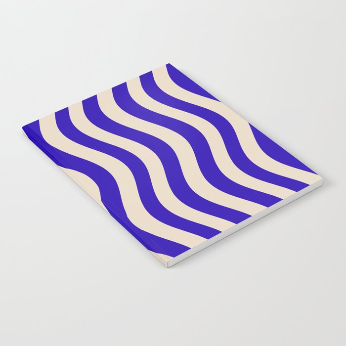 Wobbly Pop Stripes Pattern in Cobalt Blue and Beige Notebook Gallery Image 2