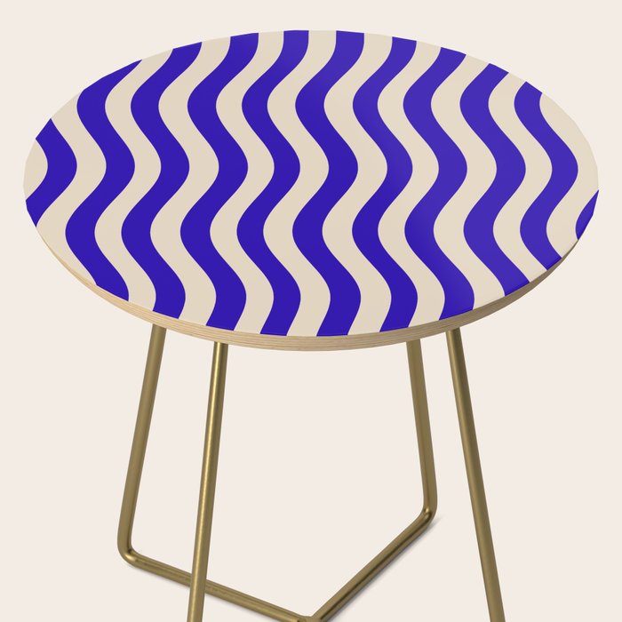 Wobbly Pop Stripes Pattern in Cobalt Blue and Beige Side Table Gallery Image 2
