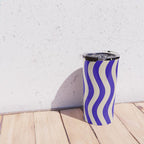 Wobbly Pop Stripes Pattern in Cobalt Blue and Beige Travel Mug Gallery Image 4