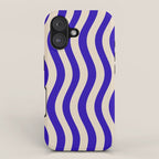 Wobbly Pop Stripes Pattern in Cobalt Blue and Beige iPhone Case Gallery Image 1