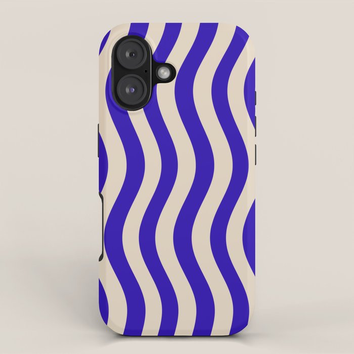 Wobbly Pop Stripes Pattern in Cobalt Blue and Beige iPhone Case Gallery Image 1
