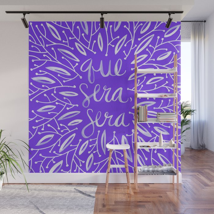 Whatever Will Be Will Be - Illustrated - White Ink on Lavender Wall Mural Gallery Image 1