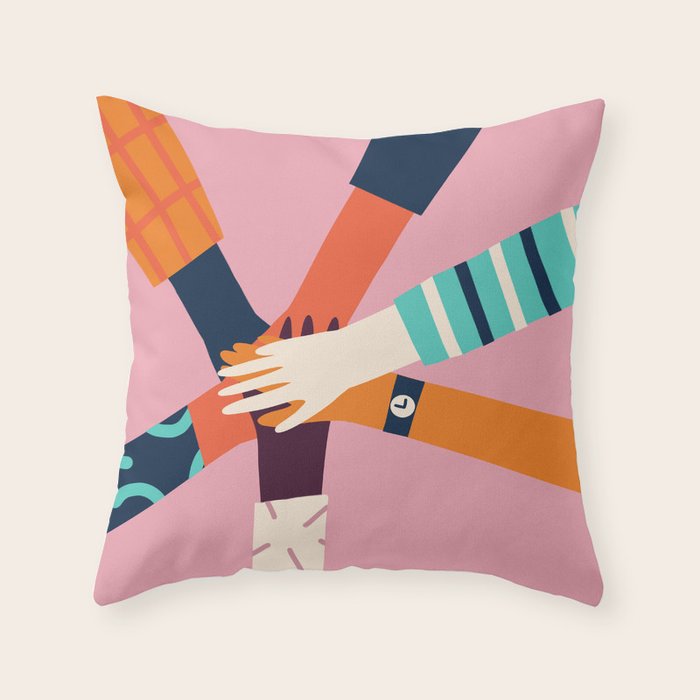 Holding hands circle Throw Pillow Gallery Image 1