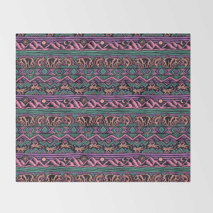 Mangatsika Mountain Stripe - Peach, Teal, Purple Throw Blanket Gallery Image 2